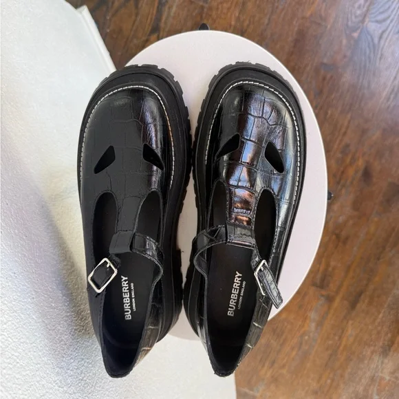 Burberry Croc Embossed Aldwych Mary Jane’s